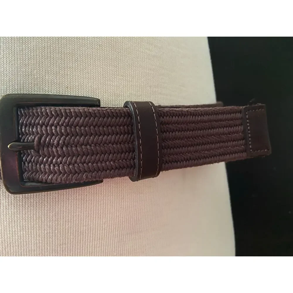 COLUMBIA Brown Stretch Woven Belt w/Leather Trim Mens sz L (38-40)